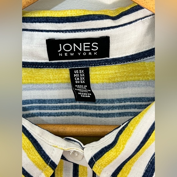 Jones New York Yellow Blue Striped Linen Button Up Tunic Blouse Size 3X - Picture 5 of 12